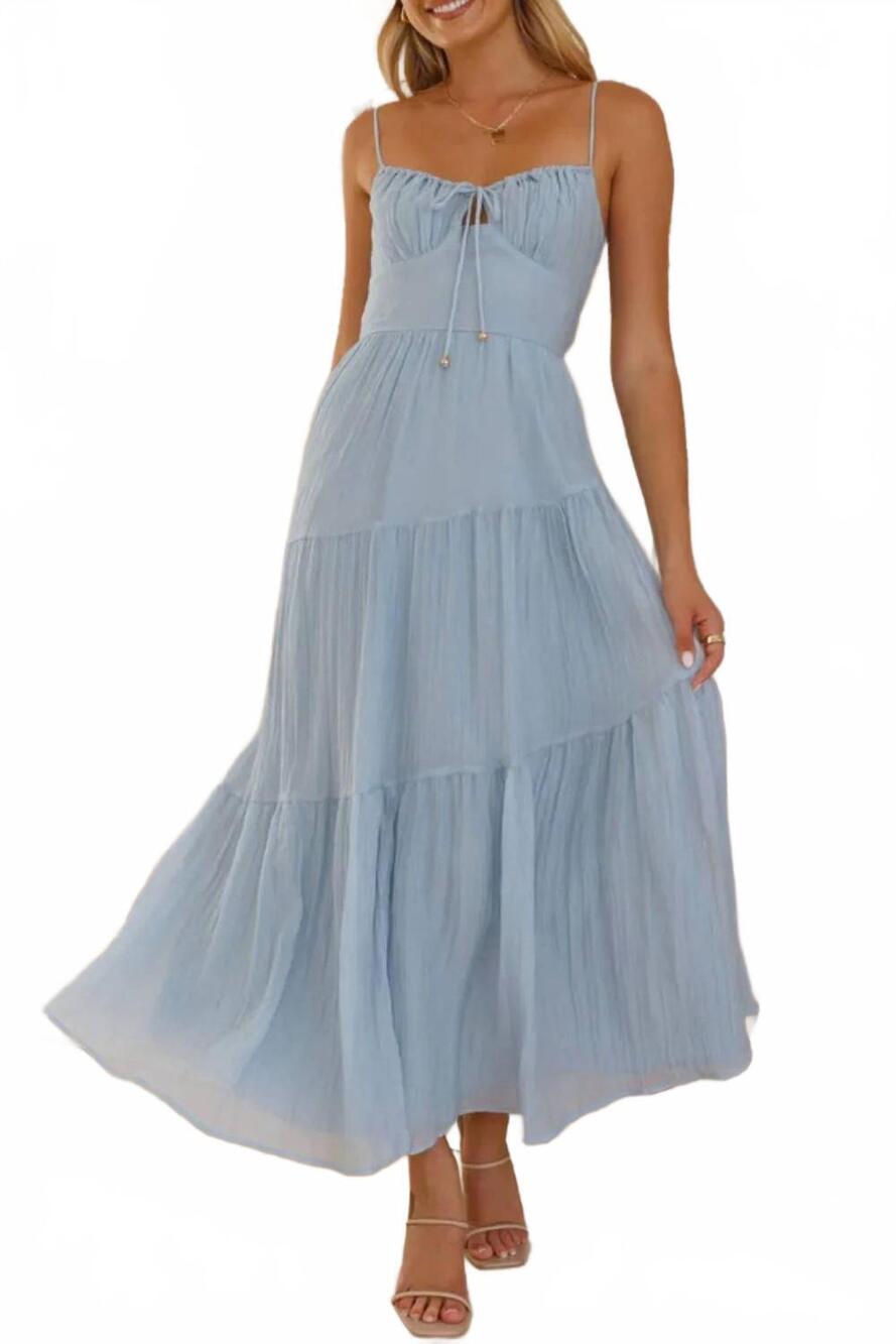 NEW ANNA-KACI spaghetti-strap tiered maxi dress in sky blue